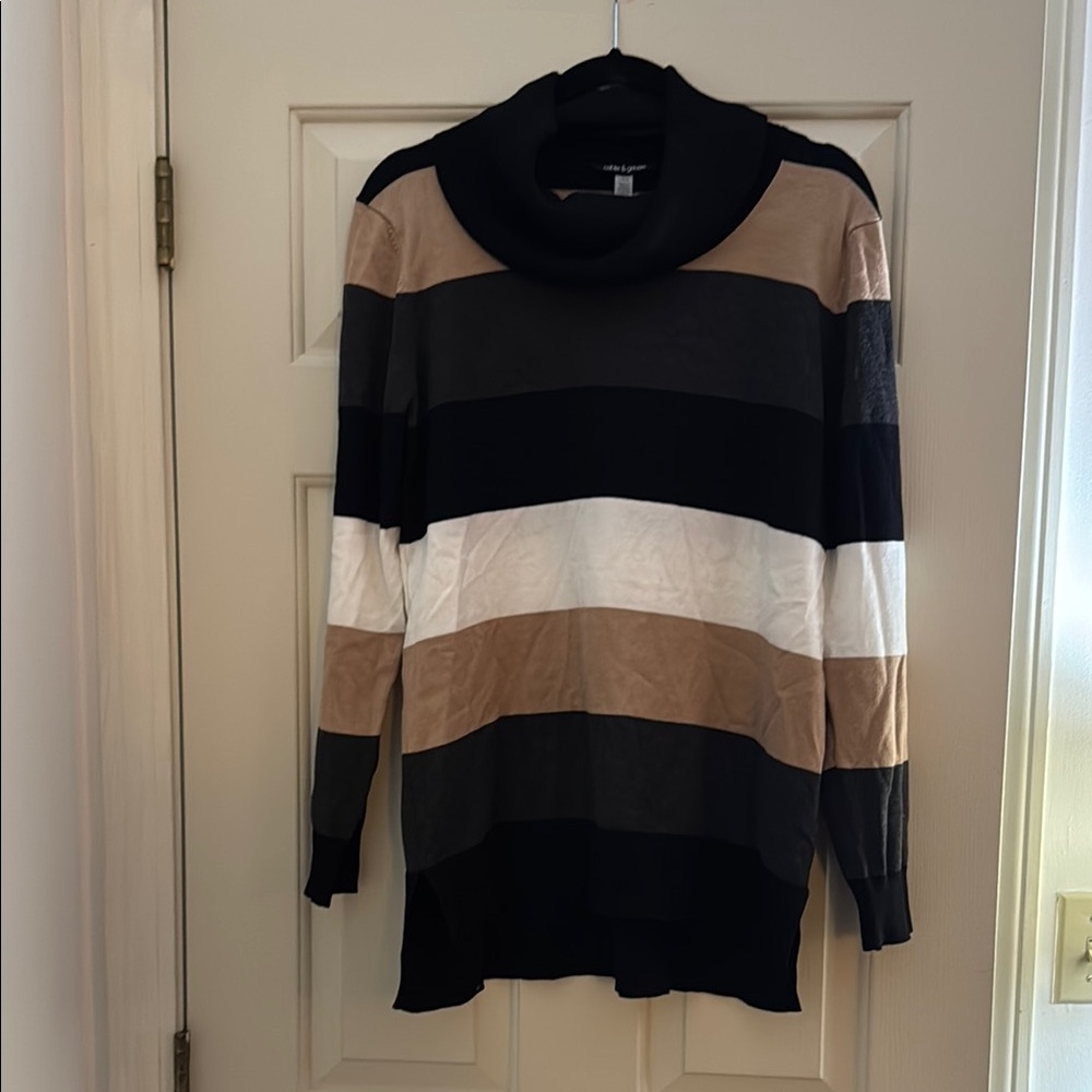 Cable & Gauge Black and White Cowl Neck Sweater